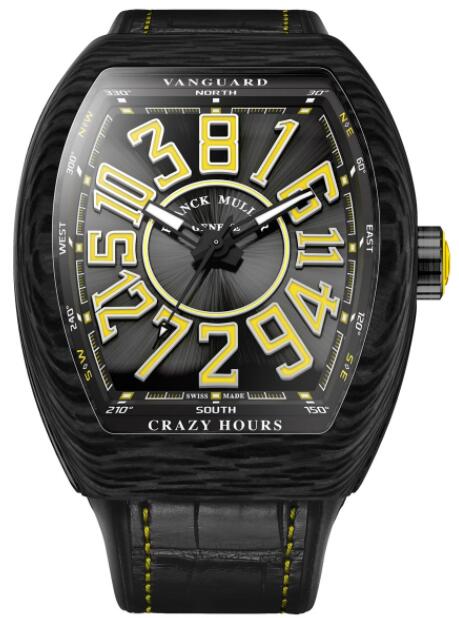 Best FRANCK MULLER VANGUARD CRAZY HOURS V45 CH SC CARBON YELLOW Replica Watch